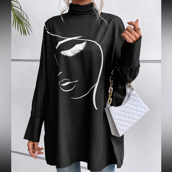 Oversized Abstract Print Pop Art Batwing Sleeve Top Blouse Shirt - Picture 5 of 6